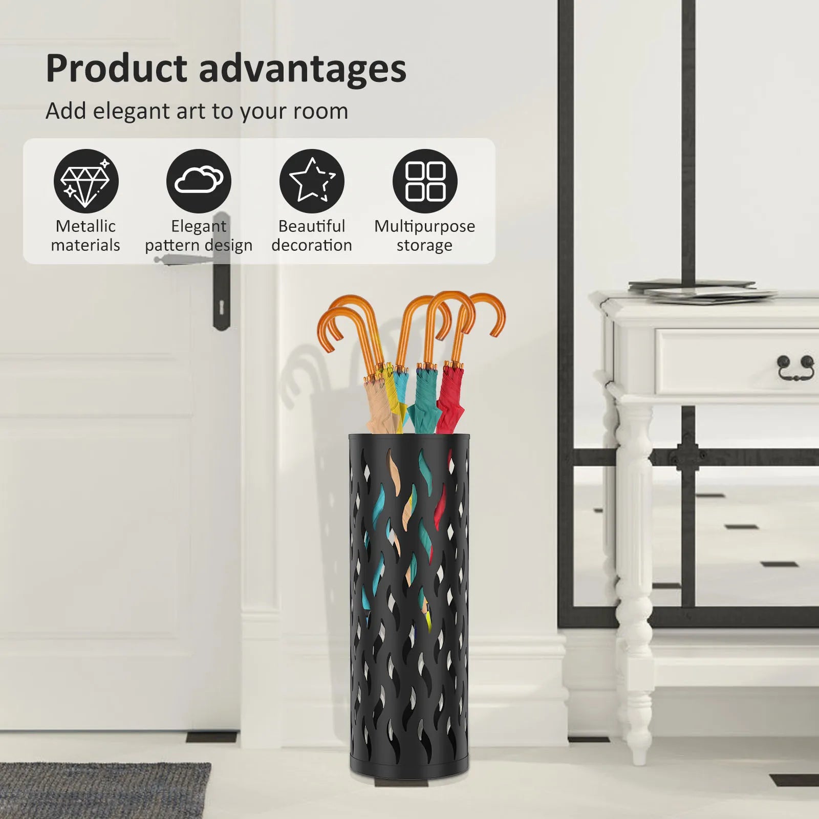 Soporte de Metal para paraguas, estante para paraguas hueco, soporte decorativo para paraguas, contenedor multiusos para bastones para caminar para interiores