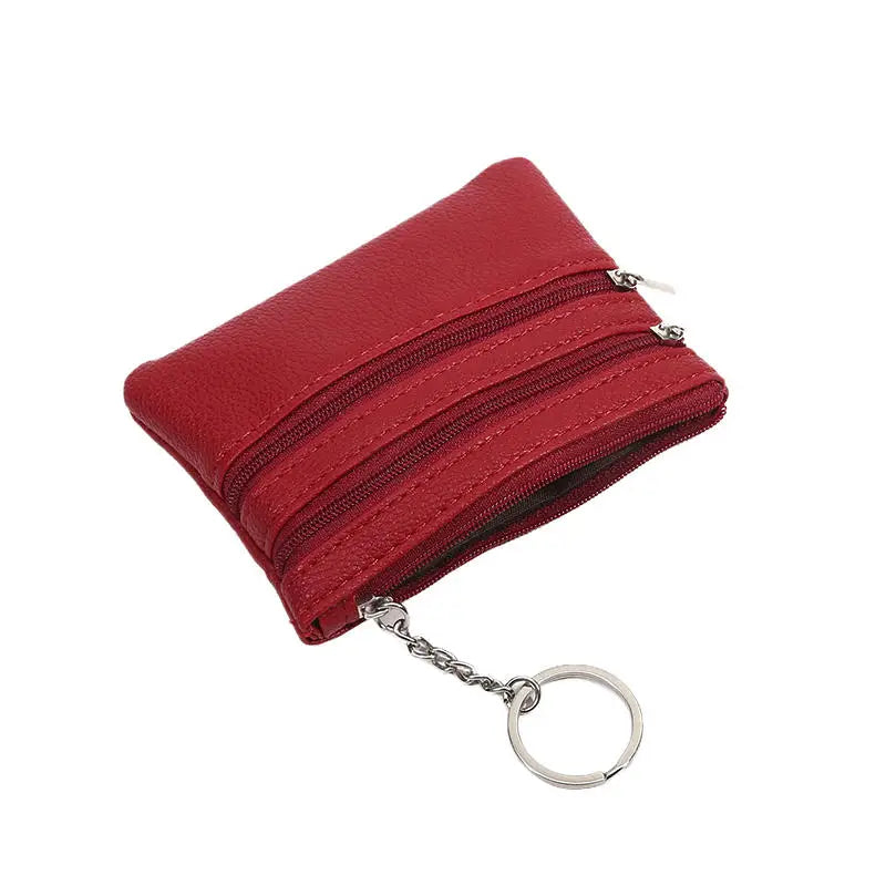 Monedero de cuero PU a la moda, cartera pequeña para mujer, monederos de cambio, Mini bolsas de dinero con cremallera, billeteras de bolsillo para niños, llavero