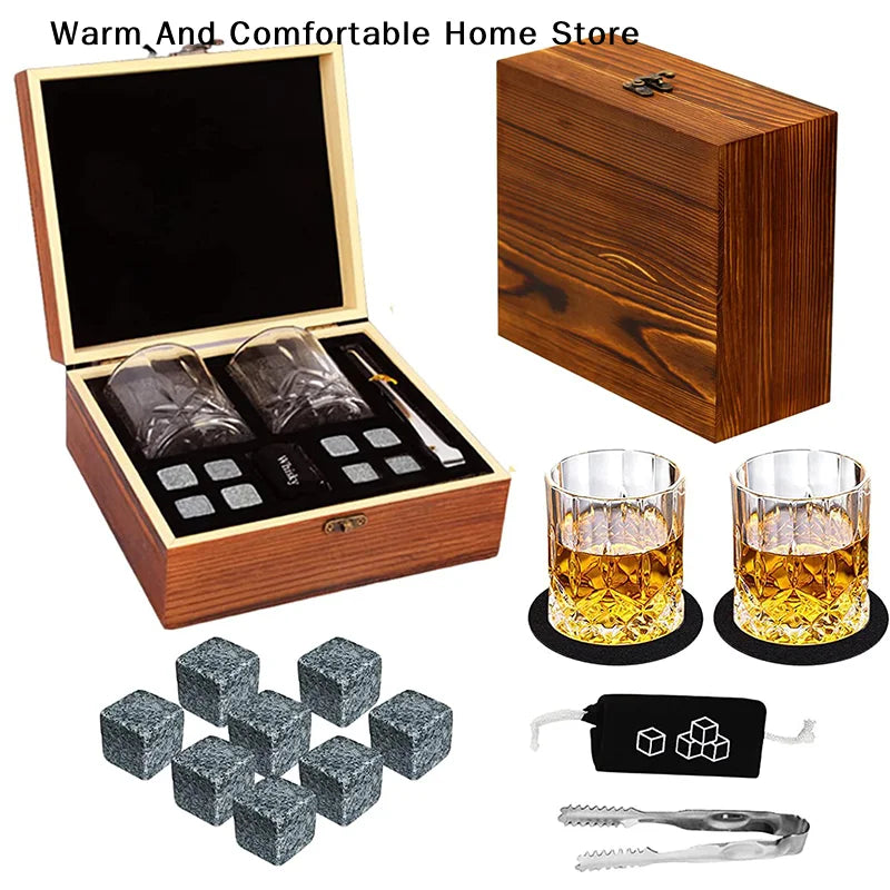 Regalo del Día del Padre para Hombres, Juego de Vasos con Piedras para Whisky, Bloque de Granito para Whisky en Caja de Madera, Regalo para Papá o Esposo
