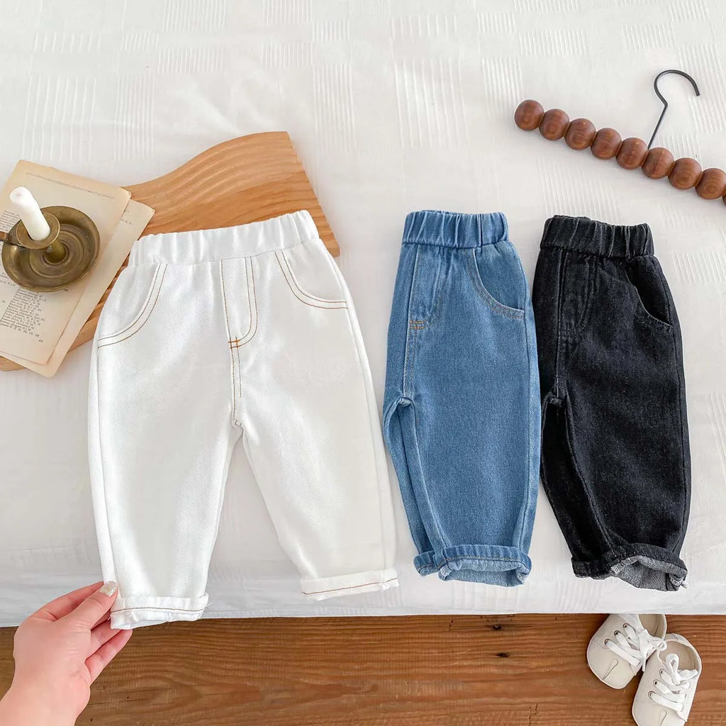 Moda coreana pantalones vaqueros para niños pantalones de bebé niño niña otoño Casual versátil Unisex pantalones vaqueros para bebés 1-6 años