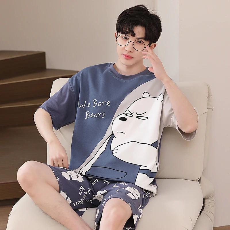 Pijamas para hombre y adolescente, pantalones cortos de algodón de manga corta con dibujos de astronauta, conjunto de ropa de descanso para estudiantes de secundaria, pijama para hombre, envío directo