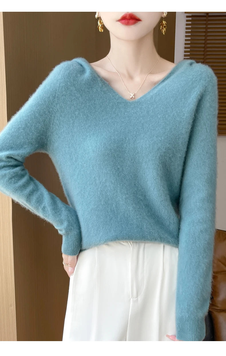 Ropa de Otoño Invierno para mujer, jersey con cuello con capucha, suéter de lana merina de 100%, Tops de Cachemira a la moda, prendas de punto suaves