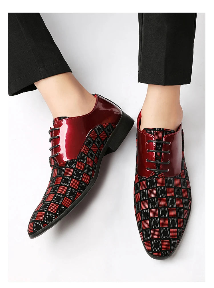 Zapatos de cuero informales rojos elegantes para hombre, zapatos de vestir con cordones y punta estrecha, zapatos formales cómodos, zapatos de vestir para hombre