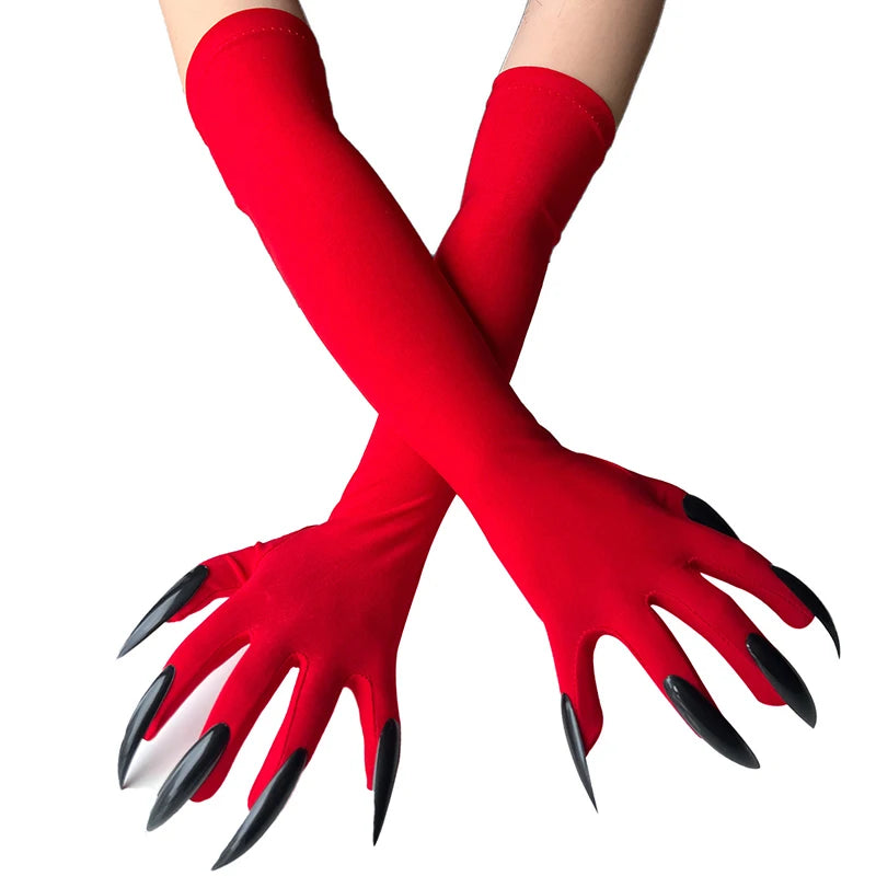 Manoplas elásticas de uñas largas con garra de miedo para mujer, guantes con garras de fantasma del diablo negro para Halloween, disfraz de actuación de Cosplay para fiesta, 43cm