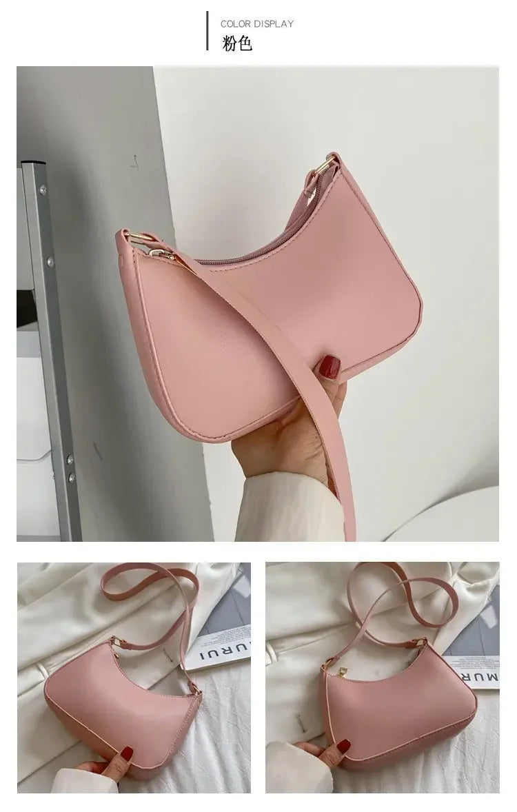 Bolso de mano Retro de cuero PU para mujer, bolsa de hombro y axilas, informal, Color sólido, a la moda, novedad