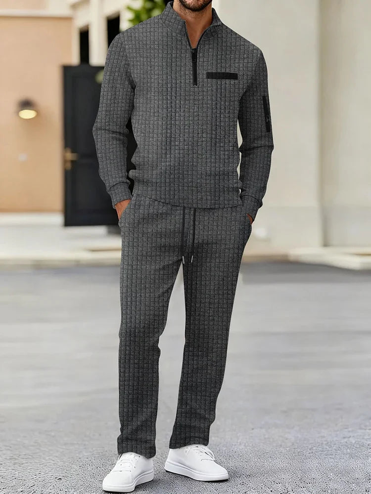 Conjunto de polo y pantalones a cuadros para hombre, chándal de 2 piezas para deportes de golf, ropa informal, traje deportivo de ocio para hombre