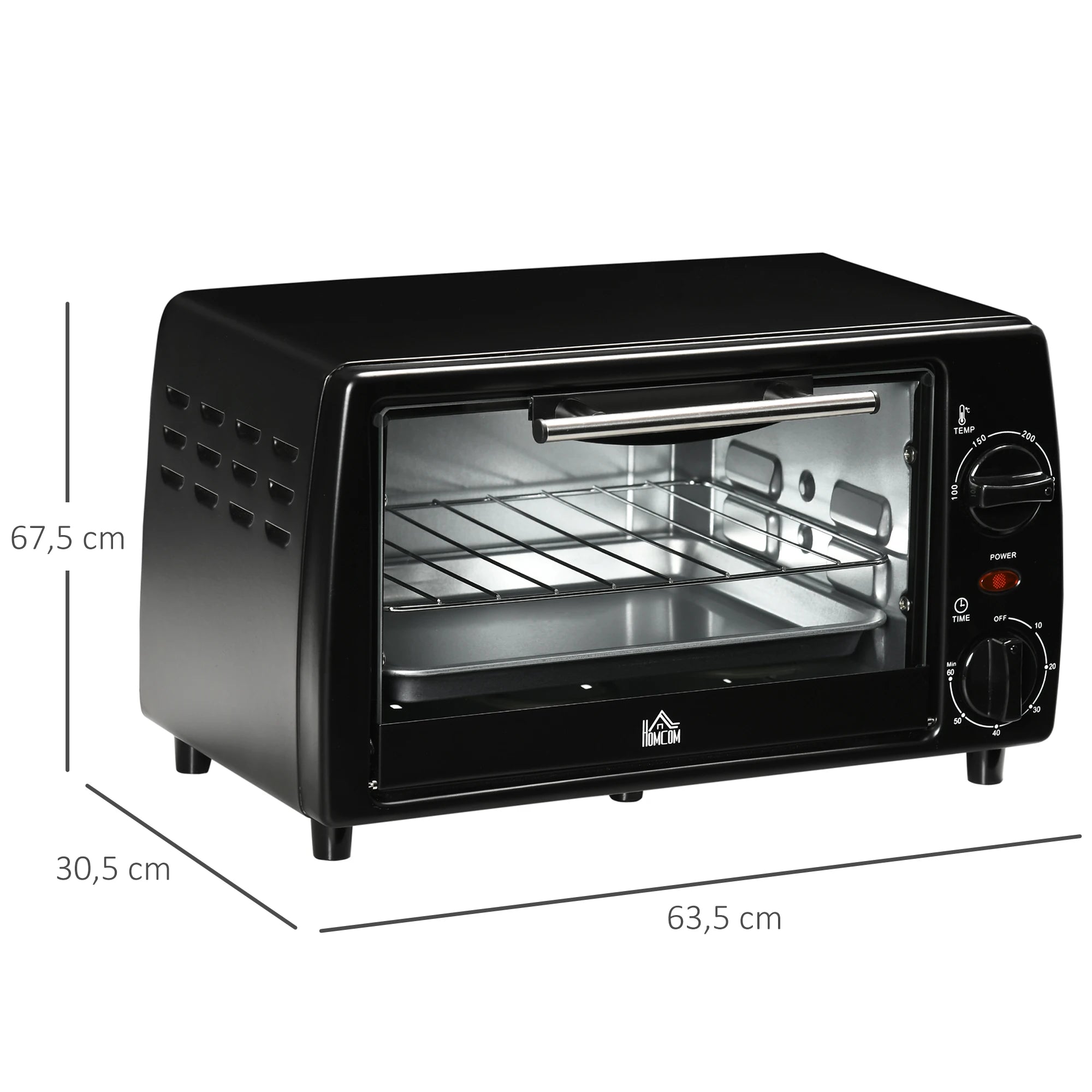 HOMCOM Horno Eléctrico Sobremesa 10 L 750W Temperatura 230 ℃ 36,5x26x22 cm Negro
