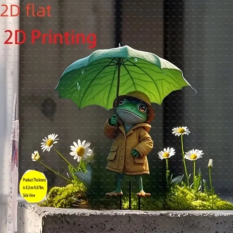 1 linda decoración de jardín al aire libre de rana, diseñada con un impermeable amarillo y un paraguas verde, decoración exterior multifuncional,