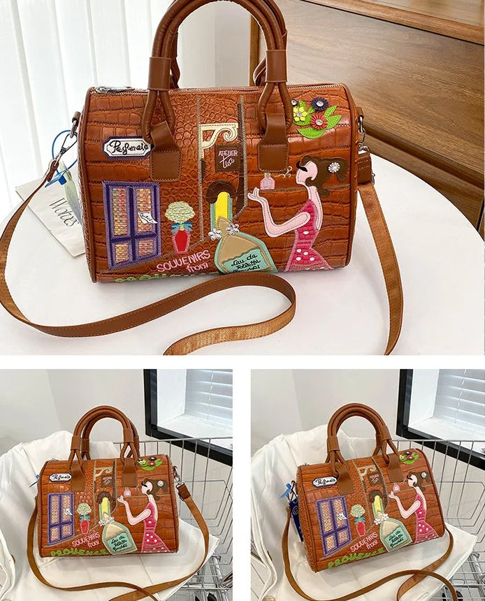 Bolso de mujer tridimensional bordado europeo y americano nuevo bolso Boston de hombro de gran capacidad bolso cruzado de moda