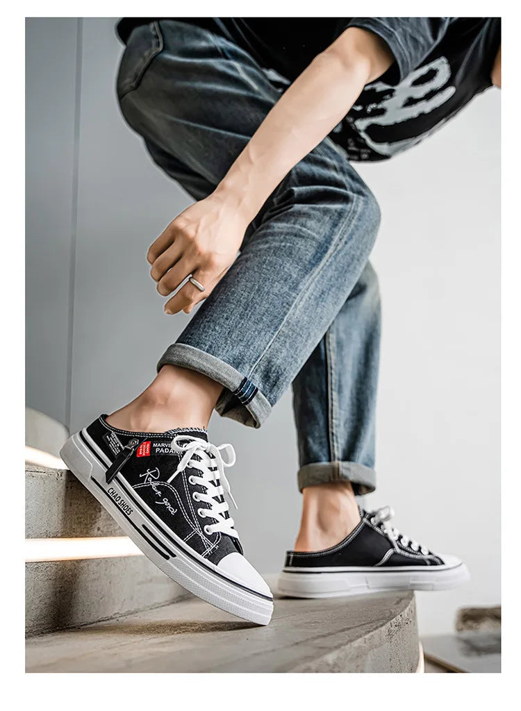 Zapatillas deportivas para hombre, zapatillas de lona transpirables con punta cerrada, mocasines a la moda para hombre, Zapatos para caminar al aire libre 2025, Zapatos de hombre