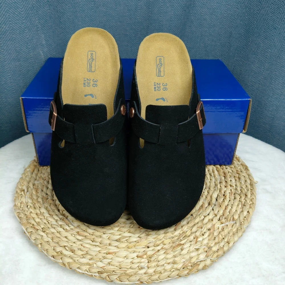 Zapatillas de moda para mujer, zapatillas clásicas de gamuza Vintage para playa, zapatos para el hogar, Sandalias de tacón grueso para exteriores, estilo informal