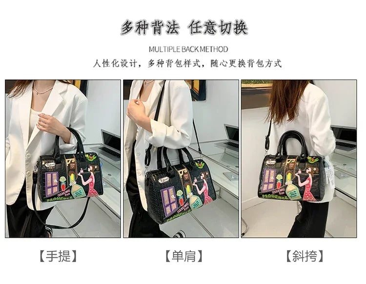 Bolso de mujer tridimensional bordado europeo y americano nuevo bolso Boston de hombro de gran capacidad bolso cruzado de moda