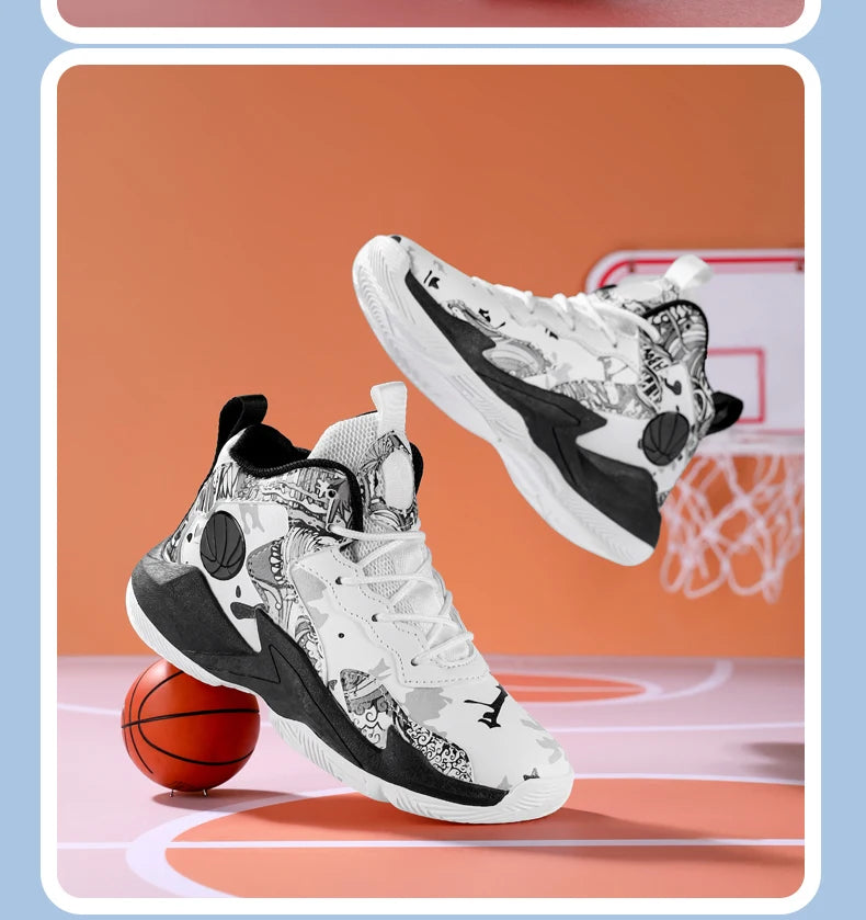 Zapatillas de baloncesto de moda para niños, zapatillas altas, zapatillas deportivas informales para niños, zapatillas de gimnasio antideslizantes con protección en el tobillo para niños