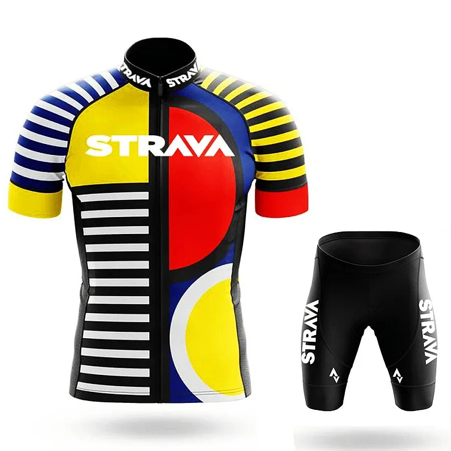 Strava-Conjunto de ciclismo para hombre, pantalones cortos para bicicleta, conjunto deportivo para bicicleta de carretera, Jersey para ciclismo de montaña, ropa transpirable de verano, uniforme profesional