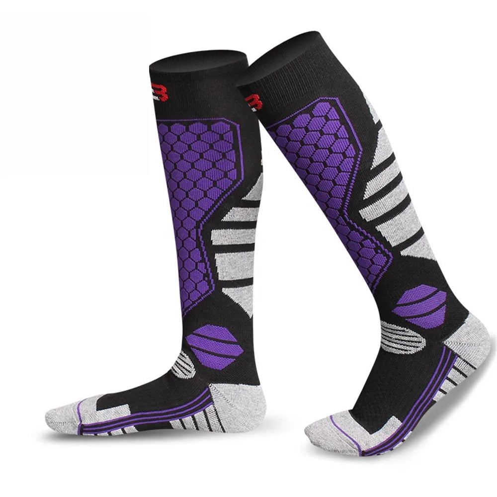 Calcetines de esquí cálidos para invierno, calcetines de compresión transpirables y gruesos antideslizantes para Snowboard, calcetines térmicos que absorben la humedad hasta la rodilla