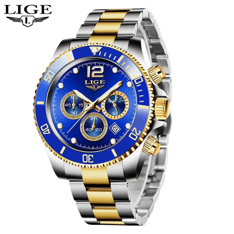 Reloj Masculino LIGE, nuevo reloj de cuarzo militar para hombre, relojes impermeables de lujo a la moda, cronógrafo con fecha de negocios para hombre