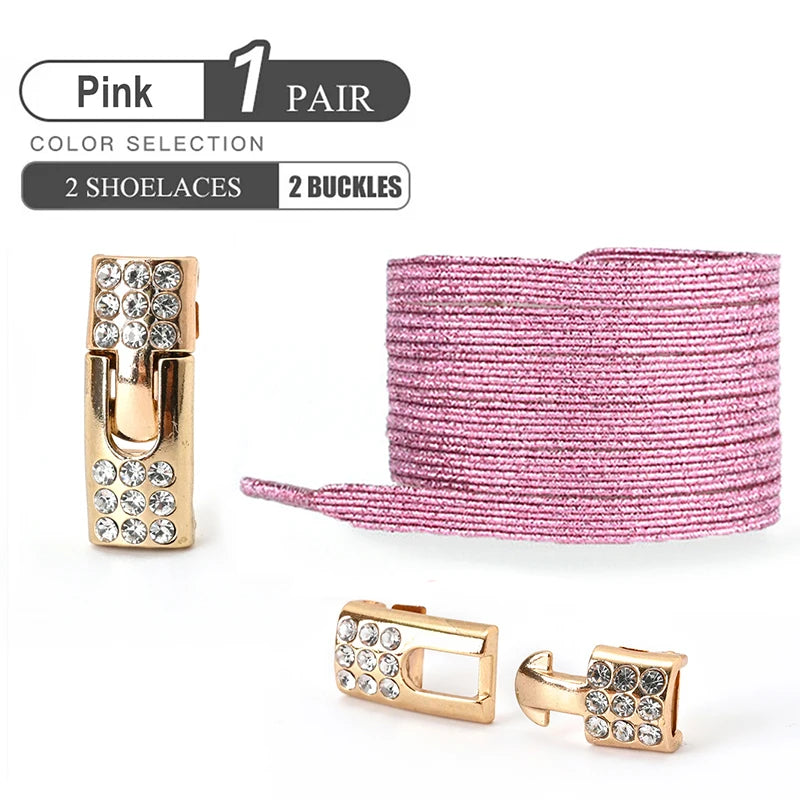 1 par de cordones sin cordones para zapatos, hebilla de diamante, cordones elásticos de encaje, luz de perlas, moda colorida sin corbatas, cordones, zapatillas para niños y adultos