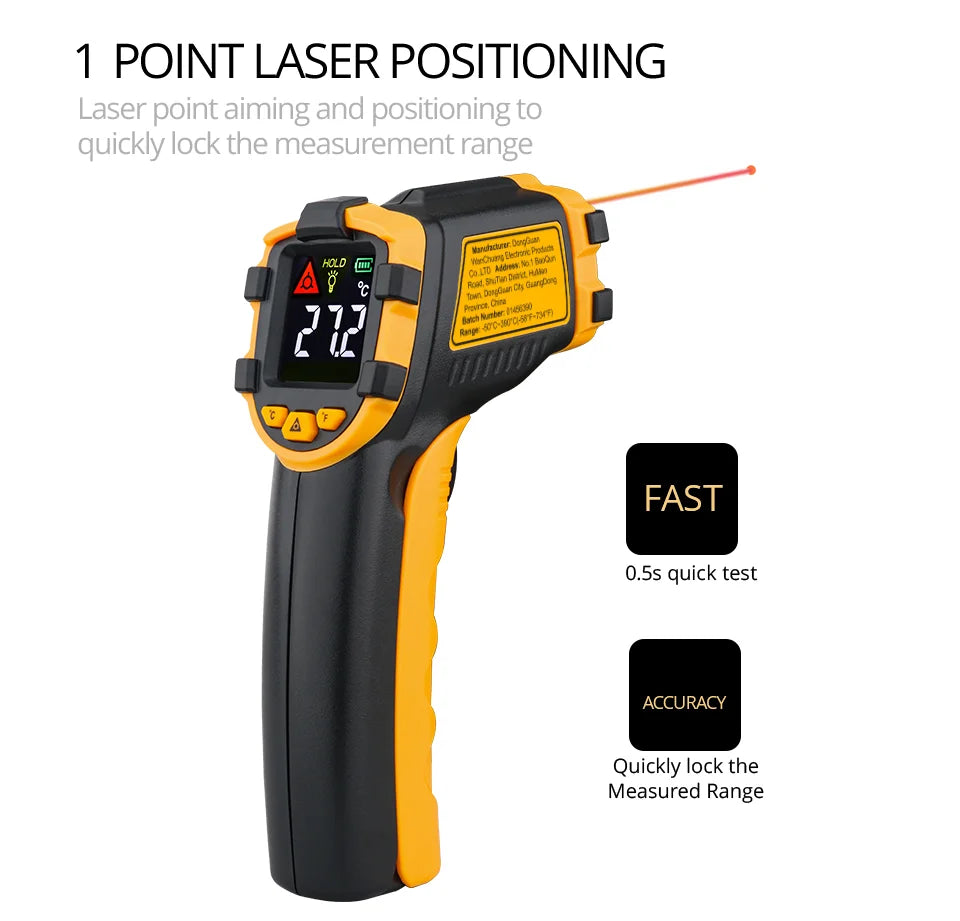 Termómetro infrarrojo Digital medidor de temperatura láser pirómetro sin contacto higrómetro IR Termometro Color LCD alarma de luz