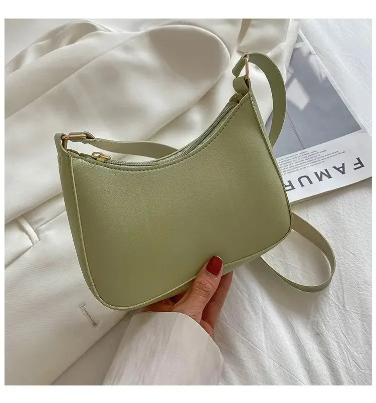 Bolso de mano Retro de cuero PU para mujer, bolsa de hombro y axilas, informal, Color sólido, a la moda, novedad