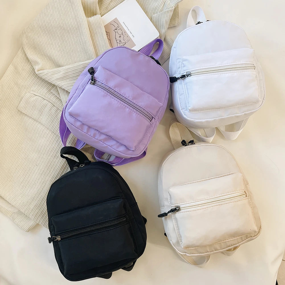 Mochila de nailon para mujer, Mini mochila de estilo Preppy, Color sólido, a la moda