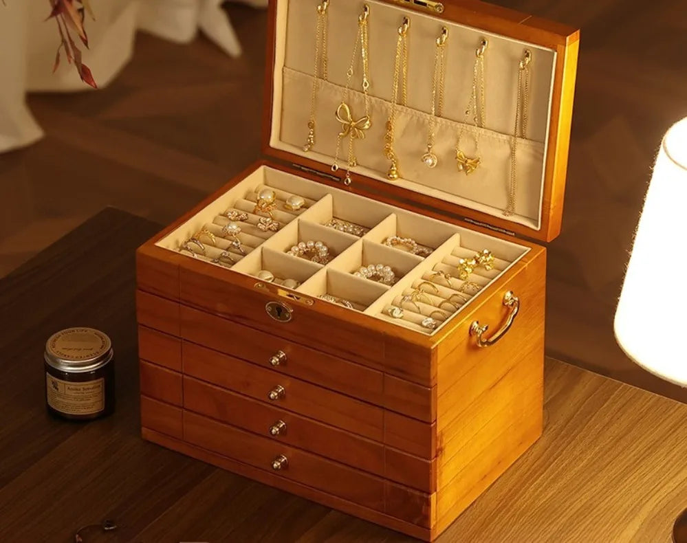 Caja de almacenamiento de joyería de madera de nogal, cajas de mano para pulseras y pendientes, estuche de exposición para collares, organizador grande, Estuches para joyería
