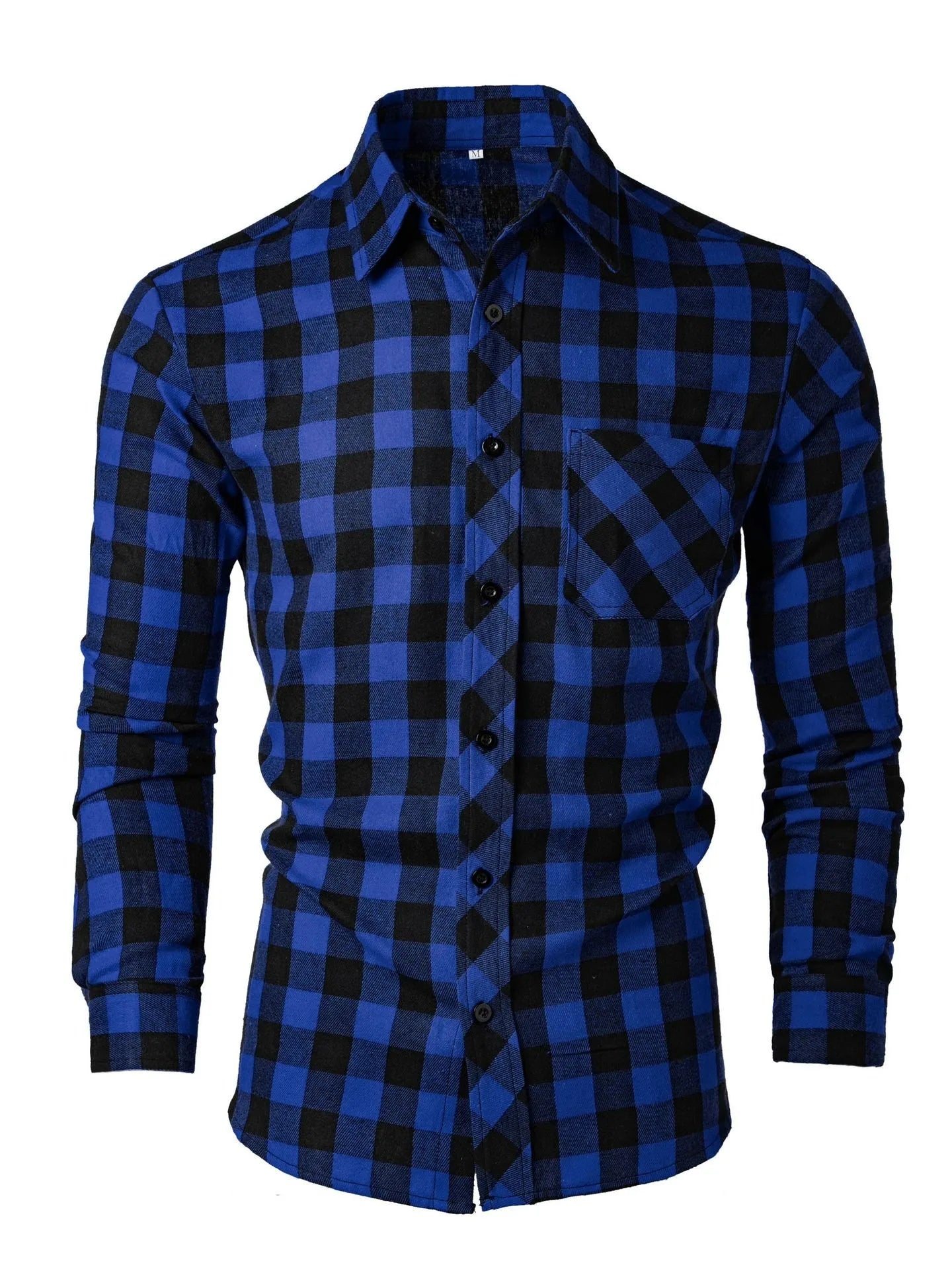 Camisa a cuadros con solapa de manga larga para ocio nueva primavera y otoño para hombre