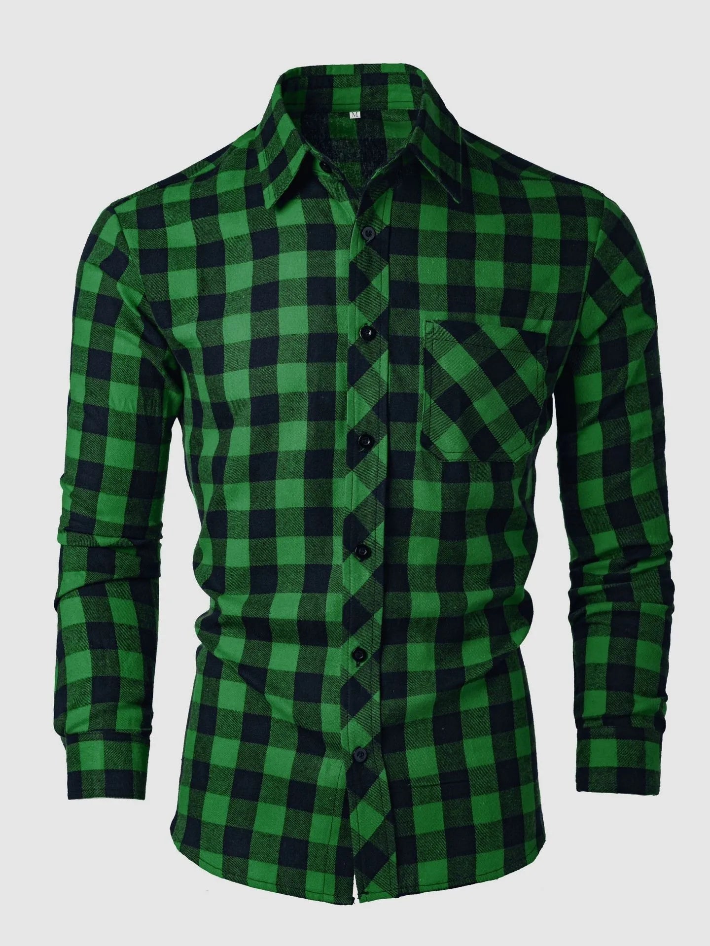 Camisa a cuadros con solapa de manga larga para ocio nueva primavera y otoño para hombre