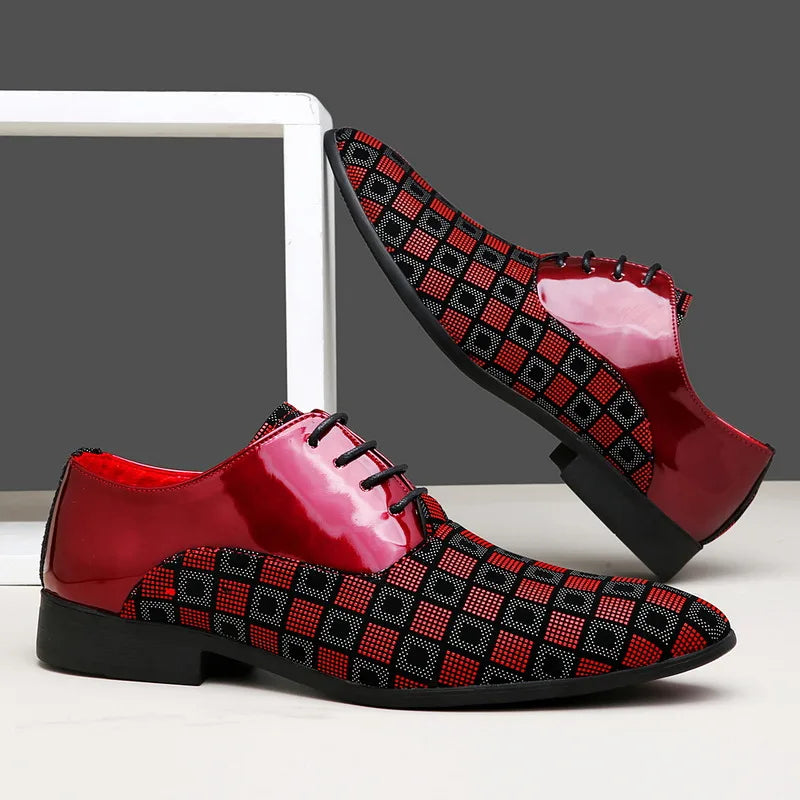 Zapatos de cuero informales rojos elegantes para hombre, zapatos de vestir con cordones y punta estrecha, zapatos formales cómodos, zapatos de vestir para hombre