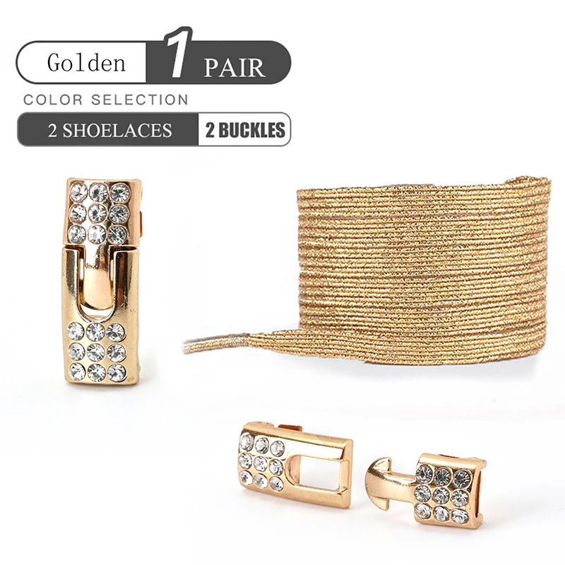 1 par de cordones sin cordones para zapatos, hebilla de diamante, cordones elásticos de encaje, luz de perlas, moda colorida sin corbatas, cordones, zapatillas para niños y adultos