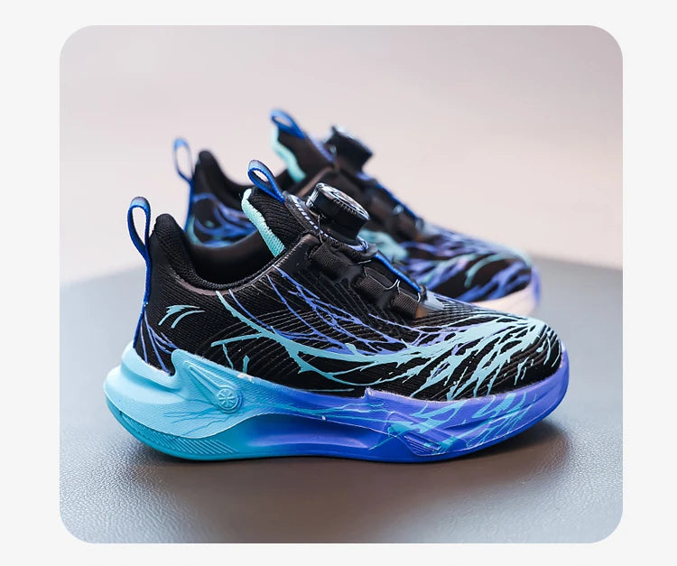 Zapatillas de deporte para estudiantes, bonitos zapatos para correr con grafiti para niños, botón giratorio, otoño 2025, nuevos zapatos de baloncesto para niños, fondo suave