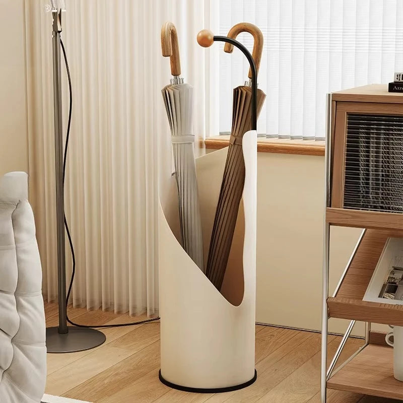 Estante de paraguas estilo crema de gran capacidad, organizador de entrada con drenaje de agua, contenedor de almacenamiento de paraguas minimalista para decoración del hogar