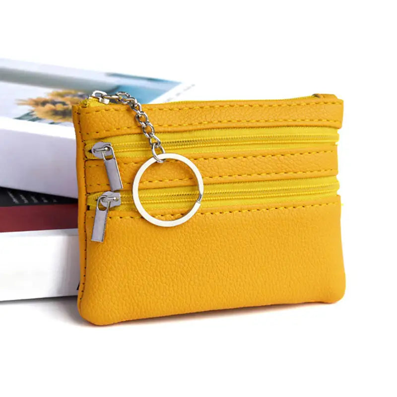 Monedero de cuero PU a la moda, cartera pequeña para mujer, monederos de cambio, Mini bolsas de dinero con cremallera, billeteras de bolsillo para niños, llavero