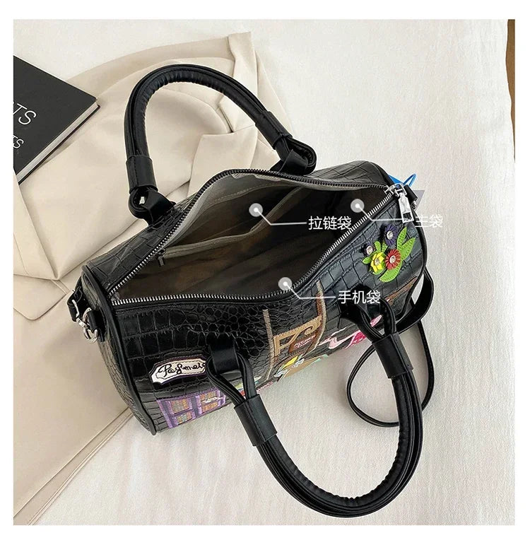 Bolso de mujer tridimensional bordado europeo y americano nuevo bolso Boston de hombro de gran capacidad bolso cruzado de moda