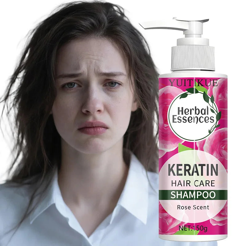 Champú de queratina con aroma a rosa clara, nutritivo, control de aceite y brillo para el cabello.