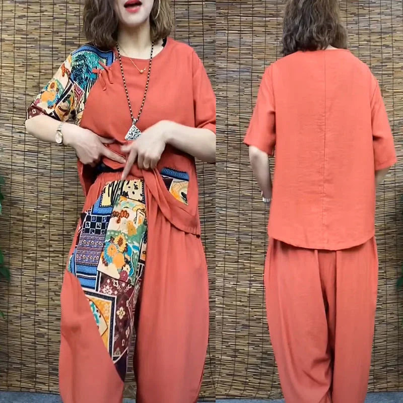 Conjunto informal de dos piezas para mujer, Camiseta ajustada de manga corta, Top Harlan, pantalones cortos, lino y algodón, novedad de verano 2024