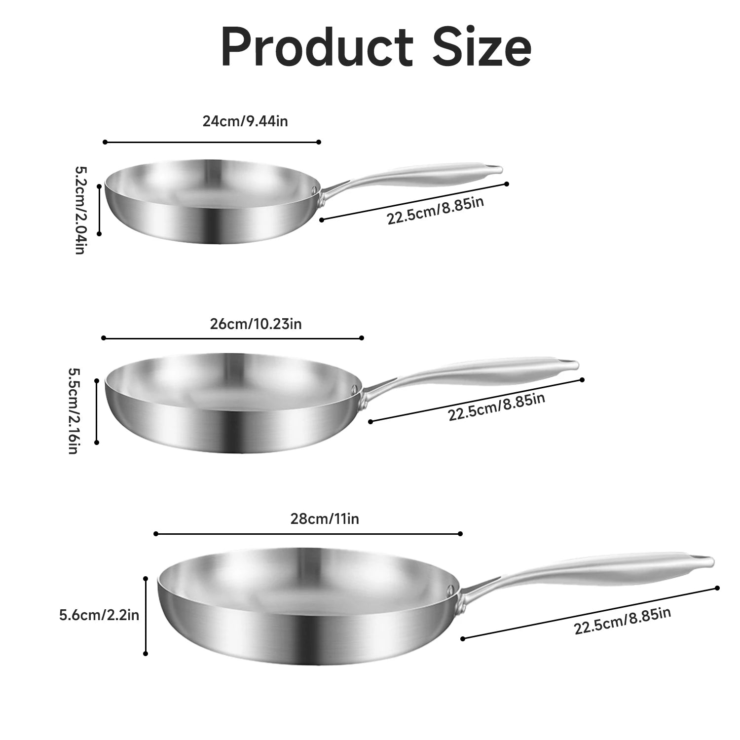 Sartén de acero inoxidable 304, sartén antiadherente, olla para carne frita, utensilios de cocina sin recubrimiento para estufa de Gas y cocina de inducción
