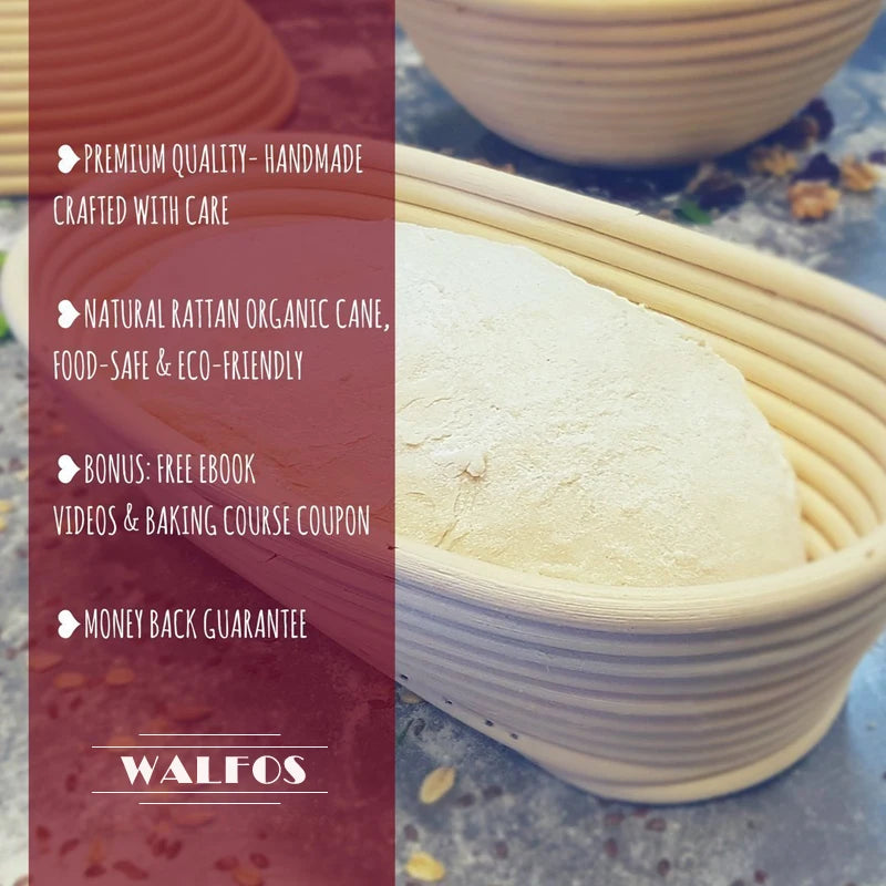 WALFOS-cesta de mimbre de fermentación de ratán Natural, cesta de masa, Baguette, cesta de pan francés, cestas de fermentación de masa, Banneton Molde de cesta de fermentación de pan