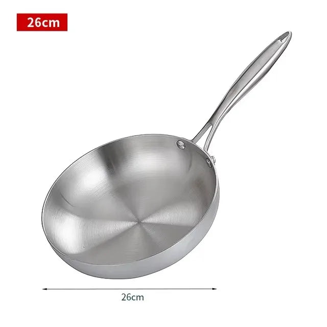 Sartén de acero inoxidable 304, sartén antiadherente, olla para carne frita, utensilios de cocina sin recubrimiento para estufa de Gas y cocina de inducción