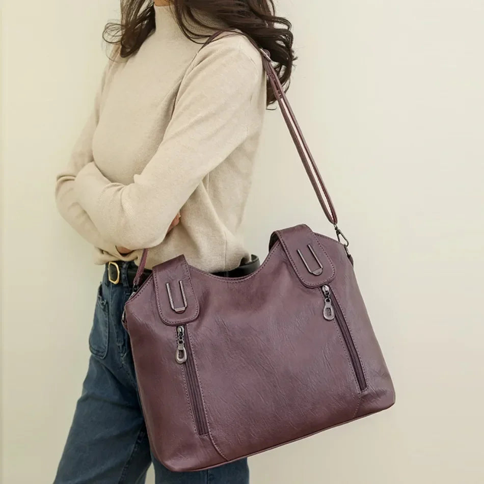 Bolsos de mano de Color sólido a la moda para mujer, bolso de mano de cuero suave, bolsos cruzados grandes informales para mujer, nuevas bolsas de mensajero de hombro