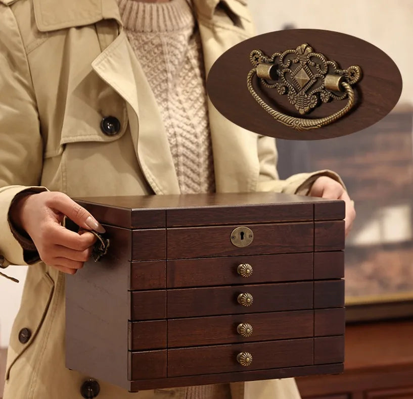 Caja de almacenamiento de joyería de madera de nogal, cajas de mano para pulseras y pendientes, estuche de exposición para collares, organizador grande, Estuches para joyería