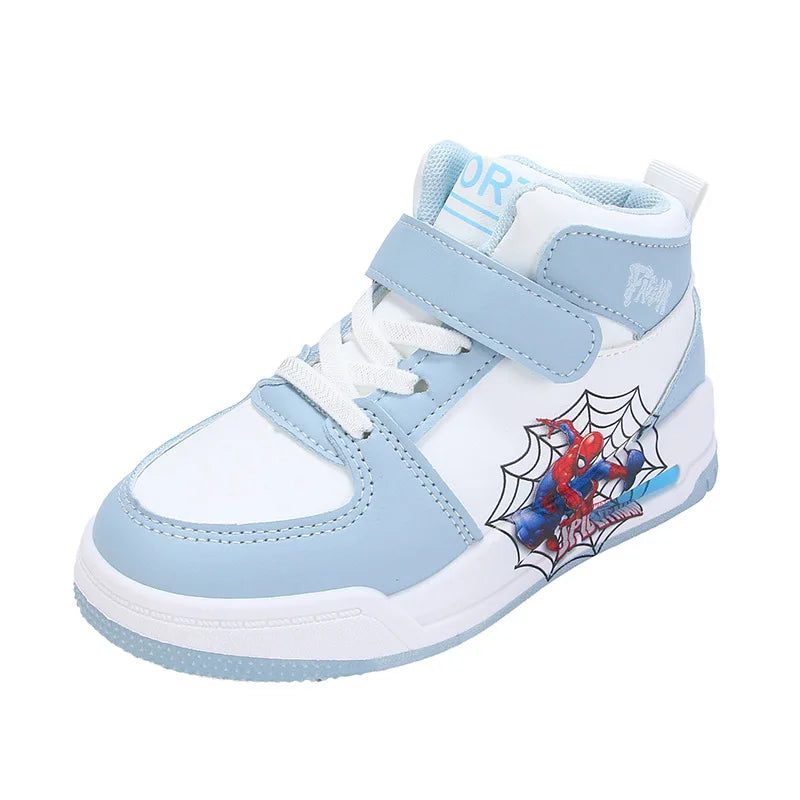Zapatos informales para niños, zapatillas hasta el tobillo, zapatos de primavera de cuero PU para niños, zapatos antideslizantes con Velcro en negro y azul, talla 26-37