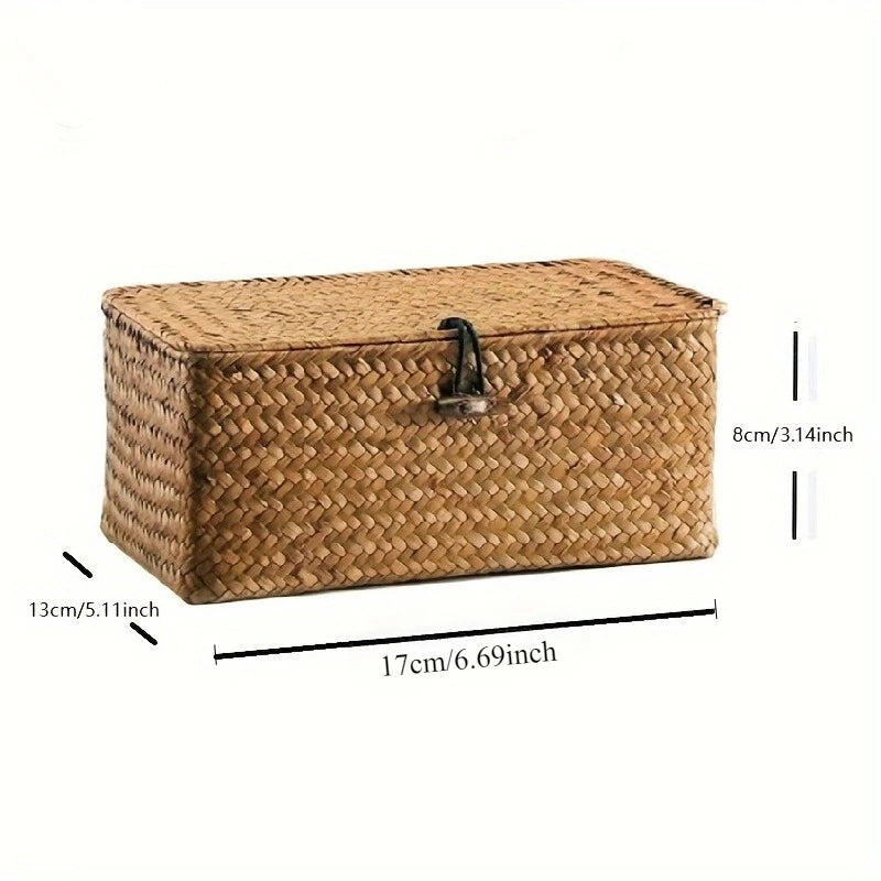 Cesta de almacenamiento Vintage tejida, decoración Pastoral bohemia para el hogar, caja de almacenamiento cubierta, caja de almacenamiento de escritorio, cesta Pastoral