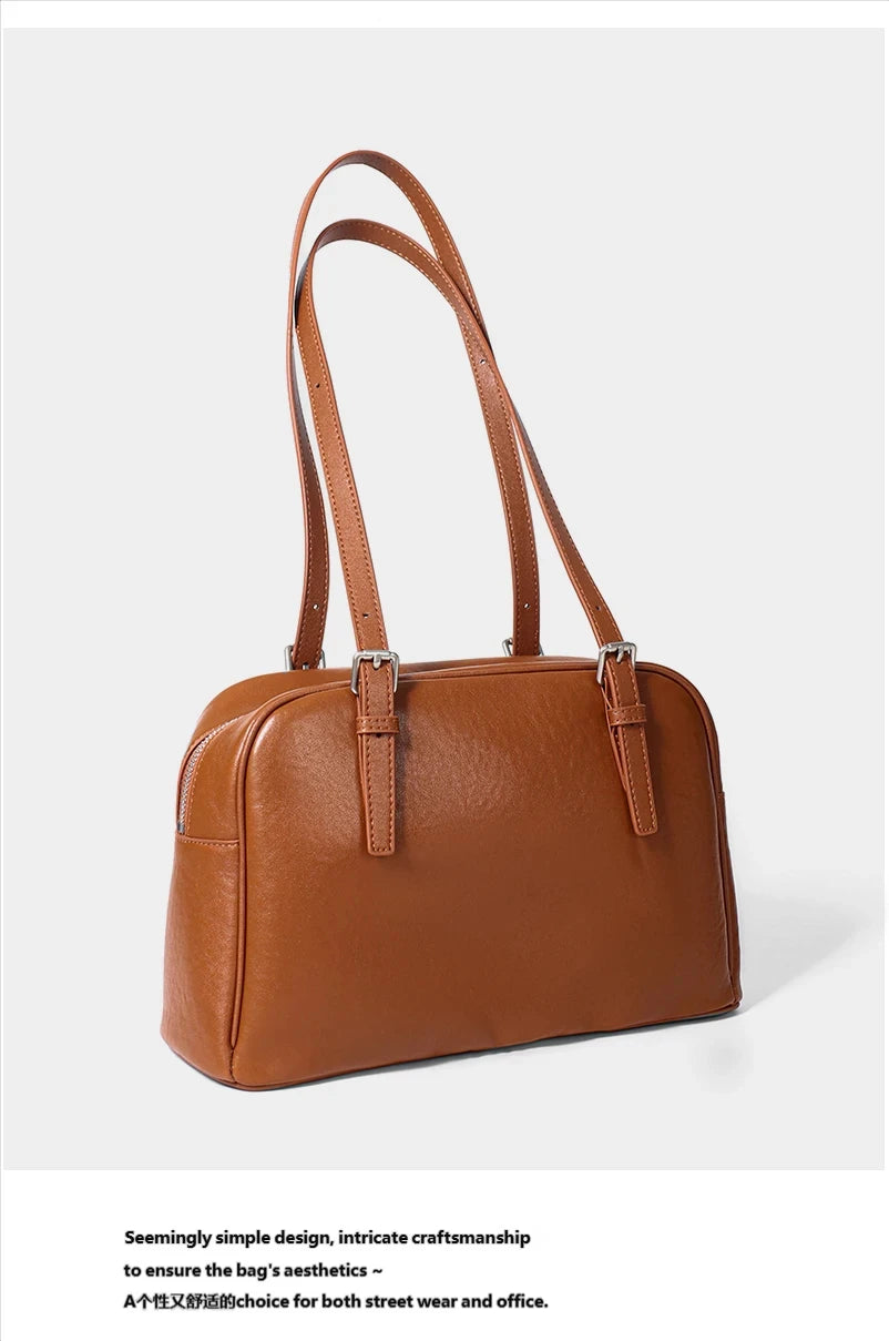 Bolso de Mano para Mujer 2025, Nuevo Bolso Boston, Bolso Bowling, Bolso de Hombro de Cuero Genuino, Bolso de Mujer