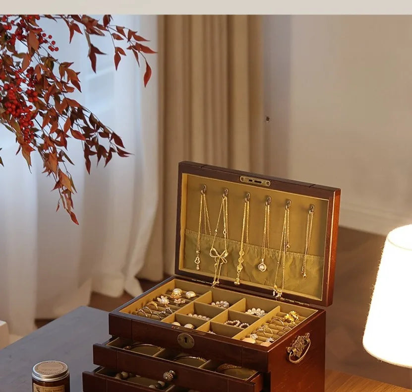 Caja de almacenamiento de joyería de madera de nogal, cajas de mano para pulseras y pendientes, estuche de exposición para collares, organizador grande, Estuches para joyería