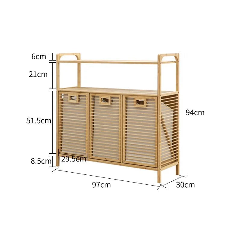 Cesta de bambú para la colada para dormitorio, organizador de ropa multicapa, gabinete de almacenamiento de suelo minimalista, clasificación, organizador para el hogar