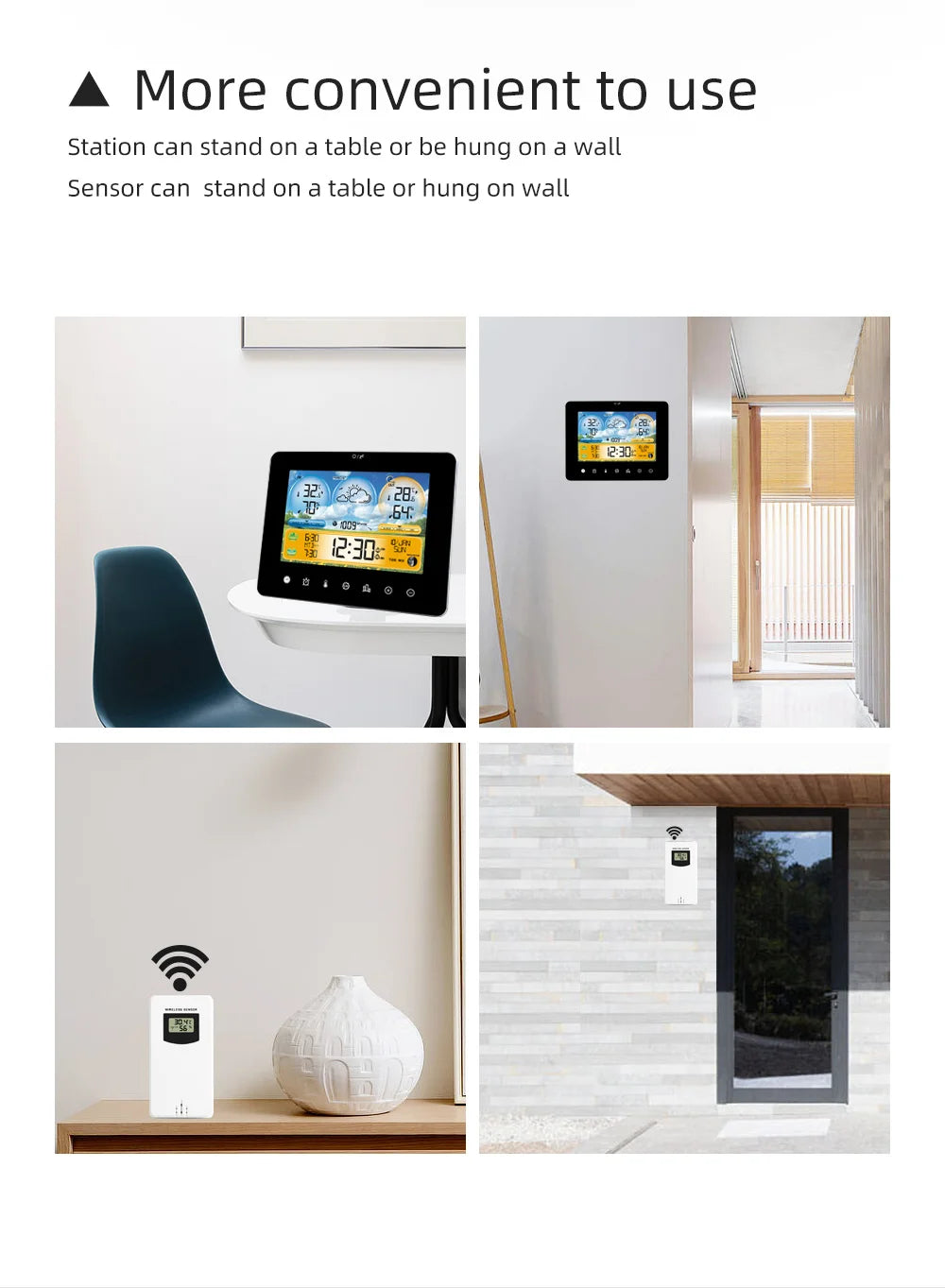 Termómetro de estación meteorológica con sensores remotos y pantalla táctil a color Estación de pronóstico del termómetro meteorológico con amanecer y puesta de sol