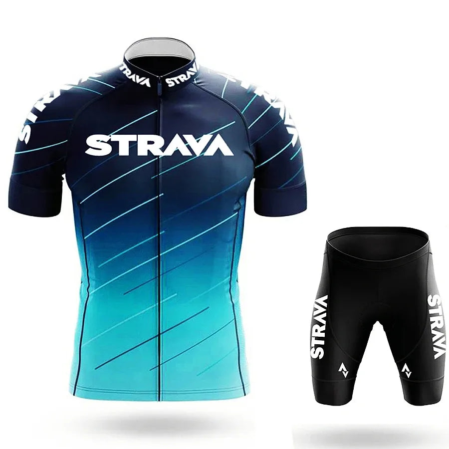 Strava-Conjunto de ciclismo para hombre, pantalones cortos para bicicleta, conjunto deportivo para bicicleta de carretera, Jersey para ciclismo de montaña, ropa transpirable de verano, uniforme profesional