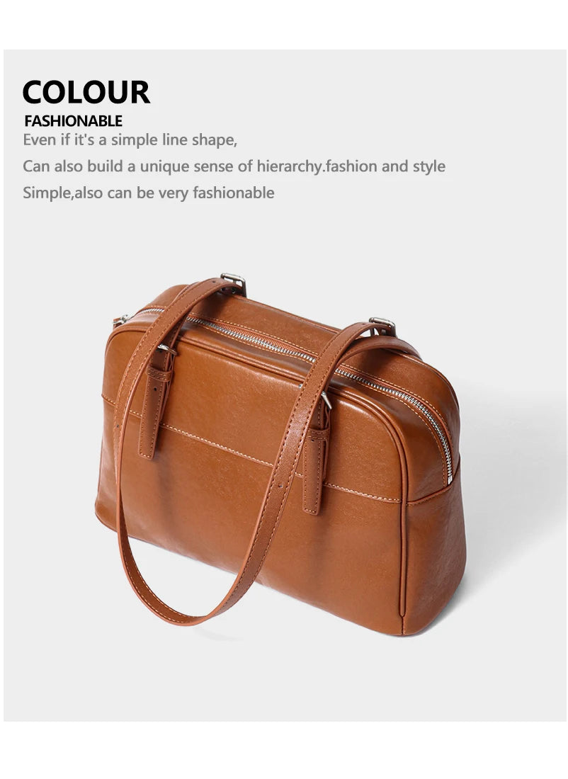 Bolso de Mano para Mujer 2025, Nuevo Bolso Boston, Bolso Bowling, Bolso de Hombro de Cuero Genuino, Bolso de Mujer