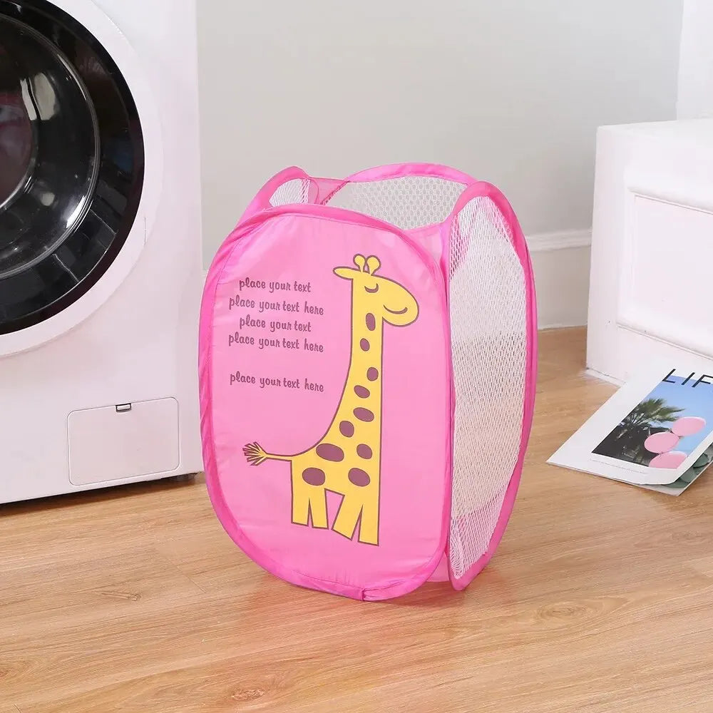 Cesta de lavandería plegable con estampado de dibujos animados, cesto de ropa sucia de malla de nailon, contenedor de almacenamiento, tela moderna Simple para organización del hogar