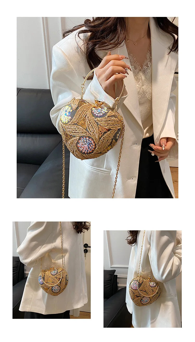 Bolso de mano para mujer 2026Nuevos bolsos de hombro con lentejuelas a la moda europea y americana, bolso de noche de mano Retro para celebridades de Internet